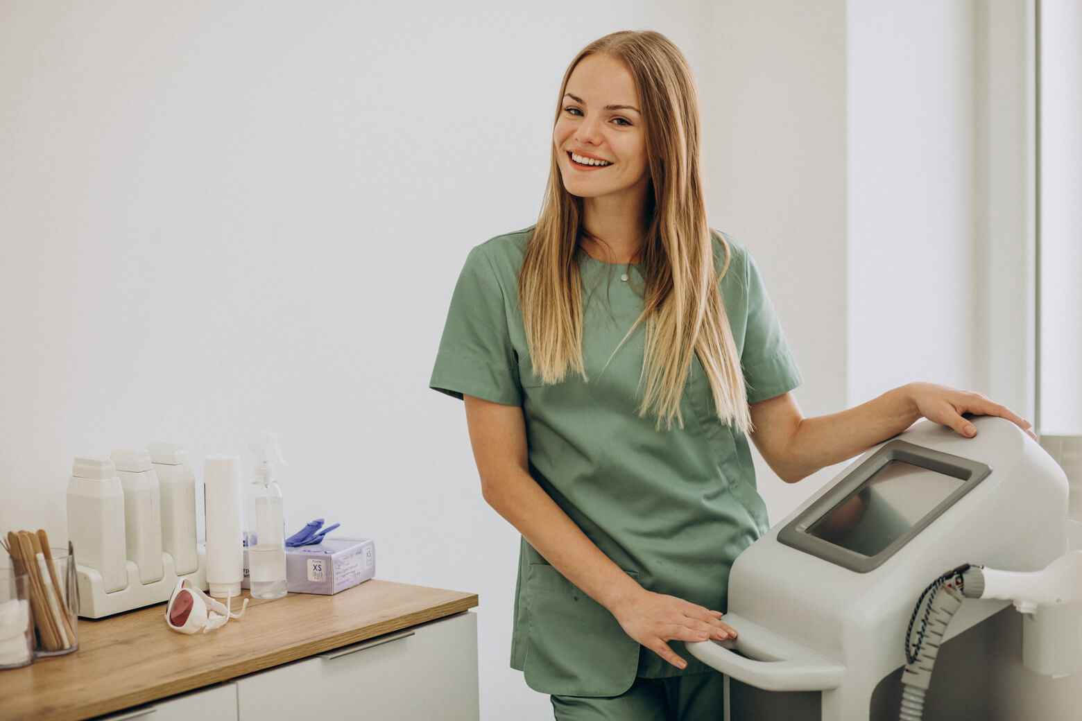 Smiling Woman Receiving Laser Treatment